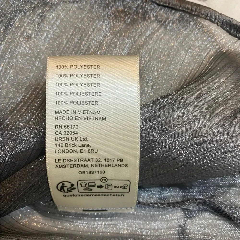 NWT Free People Freya Frost Top Metallic Silver Gray Sheer Long Sleeve Ribbon SP